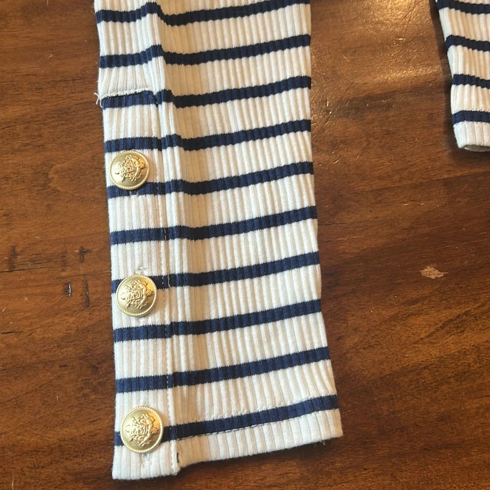 J. Crew Vintage rib split-neck T-shirt buttons stripe BW780 S blue w… - Picture 4 of 4